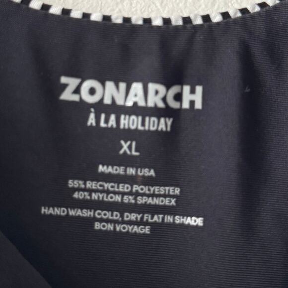 Zonarch A La Holiday Swimsuit Womens XL Black White Striped Belted One Piece - Picture 6 of 9